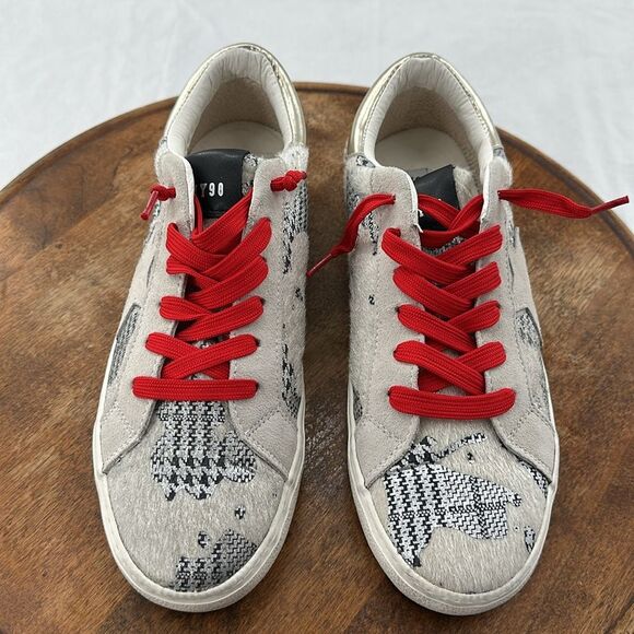 Steve Madden Shoes Wm 10 M Philosophy Lace Up Star Houndstooth Metallic Gold - Picture 3 of 13